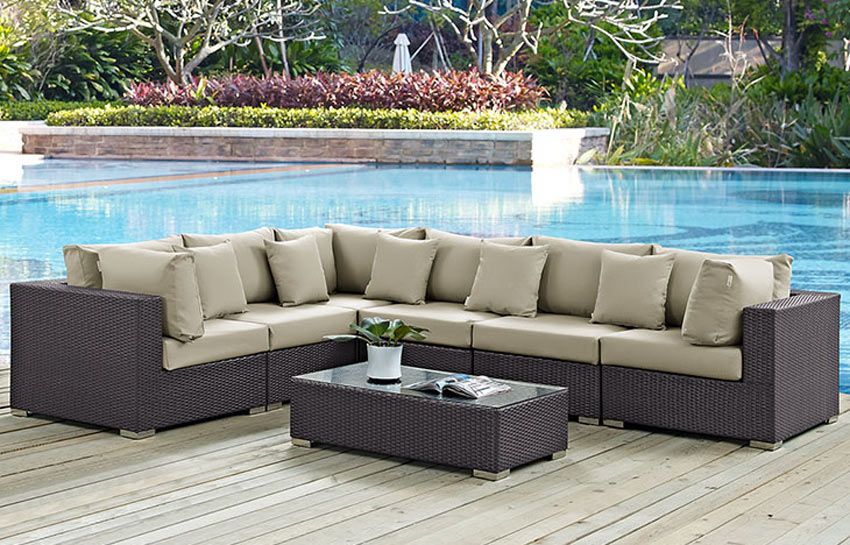 Lambid 7 Piece Outdoor Wicker Sectional Set