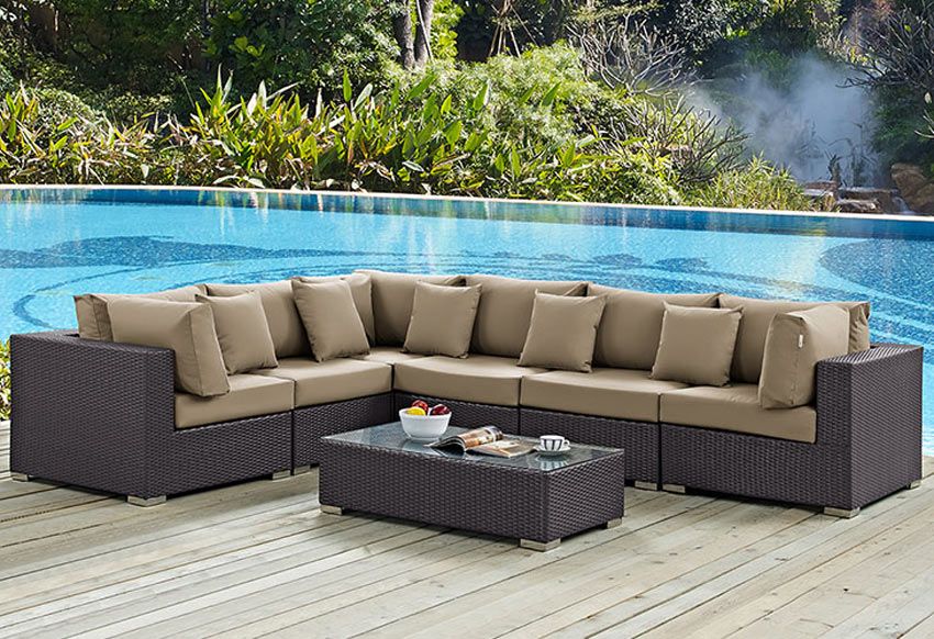 Lambid Mocha 7 Piece Outdoor Wicker Sectional Set