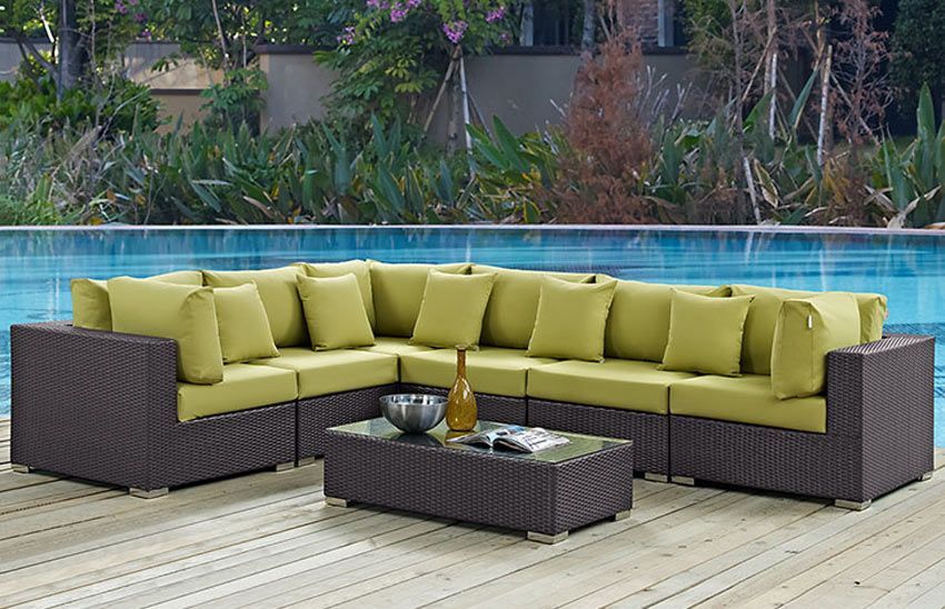 Lambid Peridot 7 Piece Outdoor Wicker Sectional Set