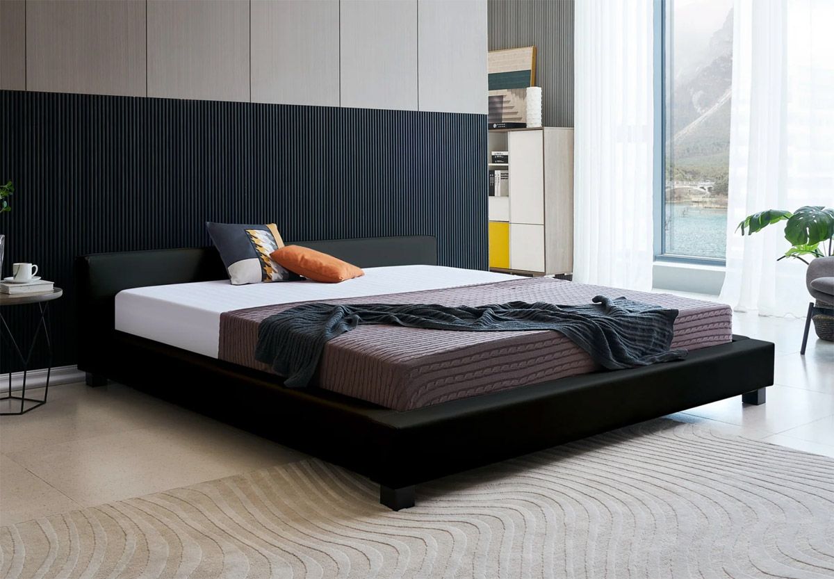 Landon Low Profile Black Leather Bed