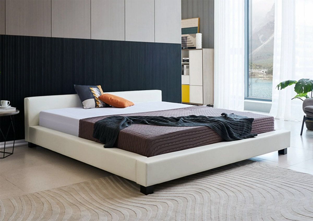 Landon Low Profile White Leather Bed