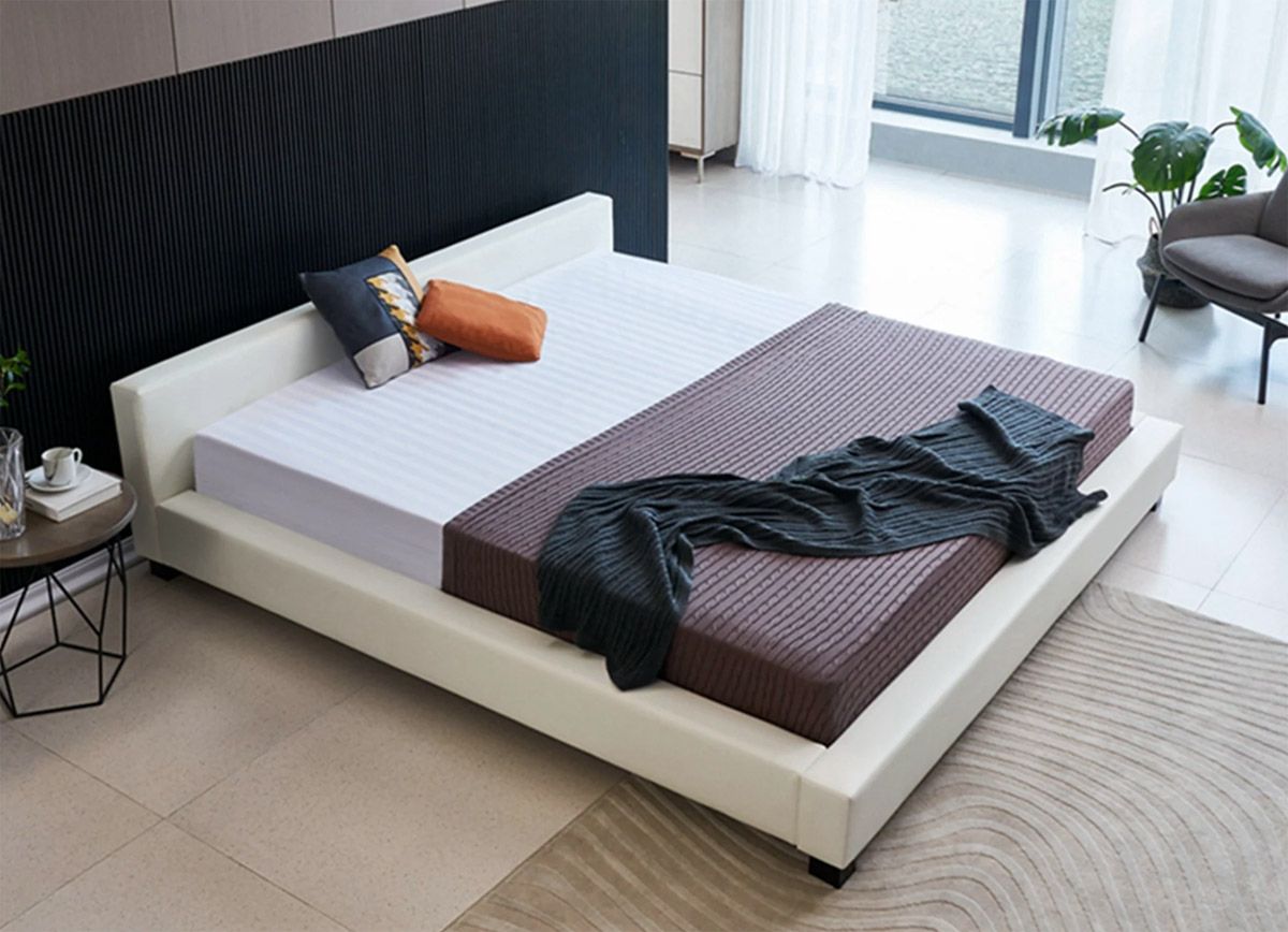 Landon Japanese Style White Leather Bed