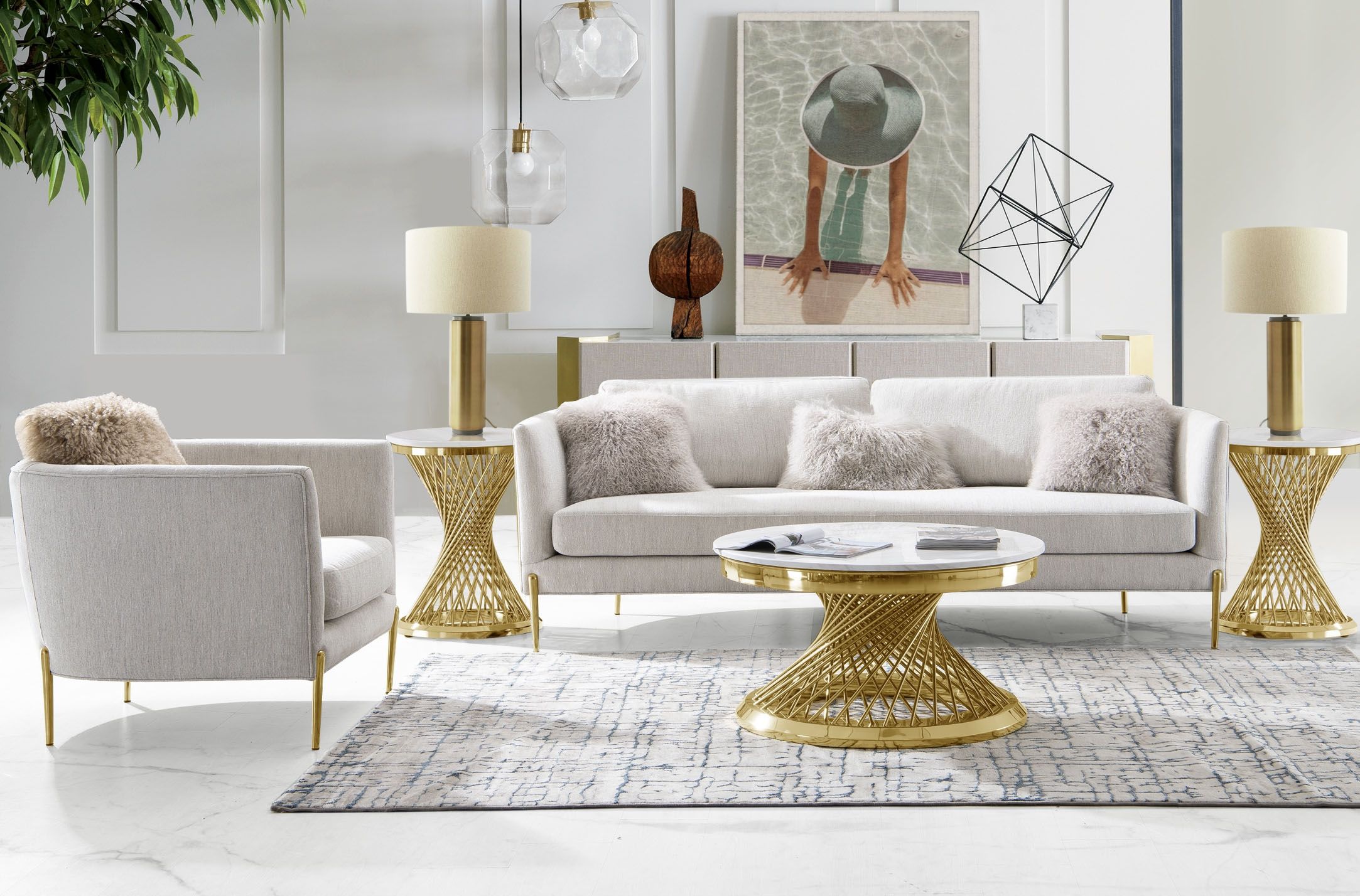 Roxy Modern Sofa Gold Finish Legs