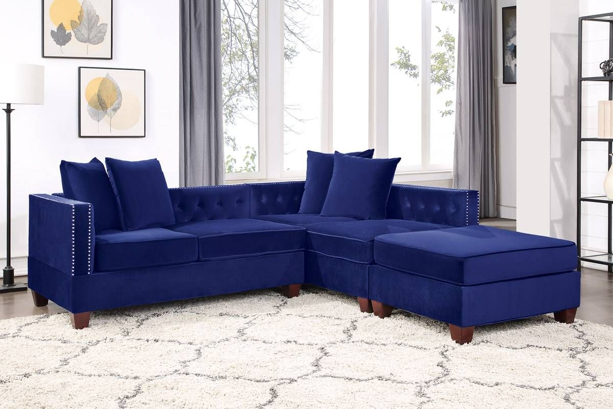 Lanette Blue Velvet Modular Sectional