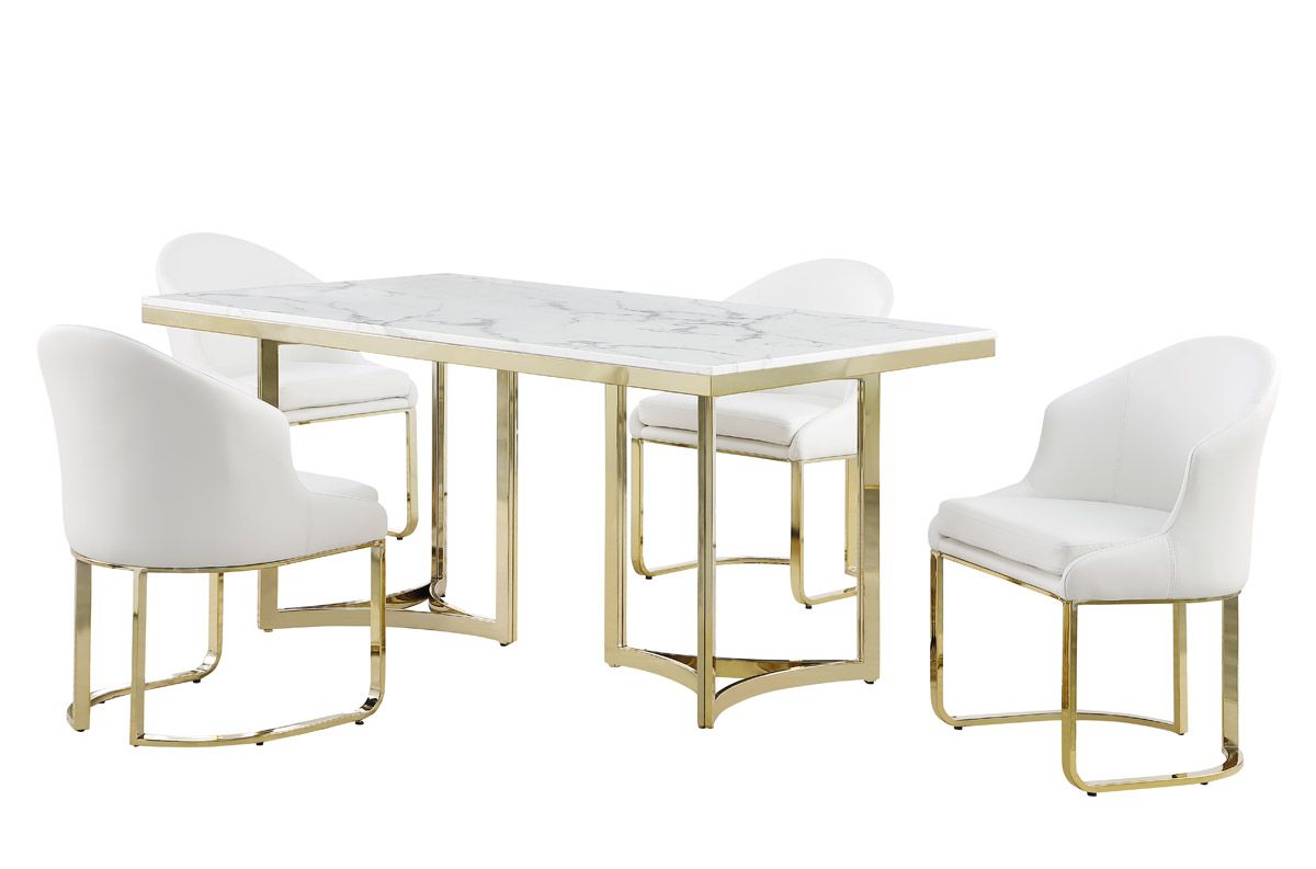 Laquila Marble Top Dining Table With Gold Base