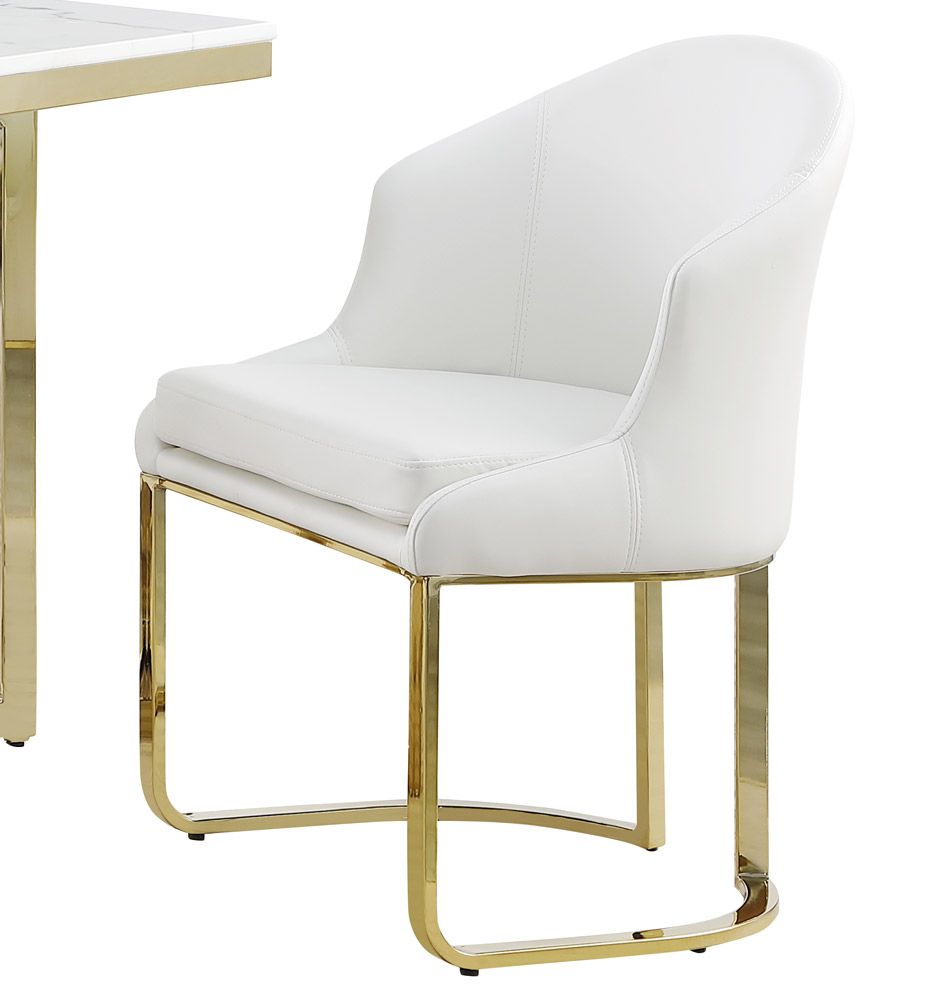 Laquila White Leather Dining Chair With Gold Base