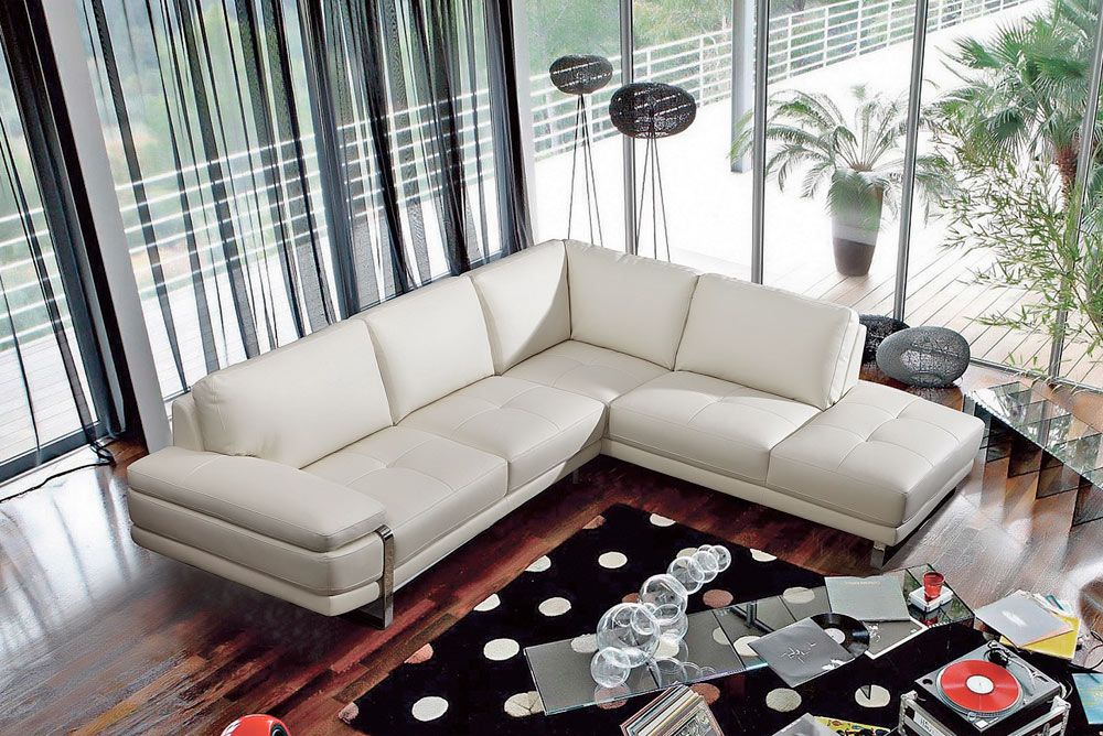 Lara White Leather Modern Sectional