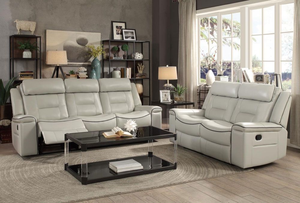 Larkin Light Grey Leather Recliner Sofa
