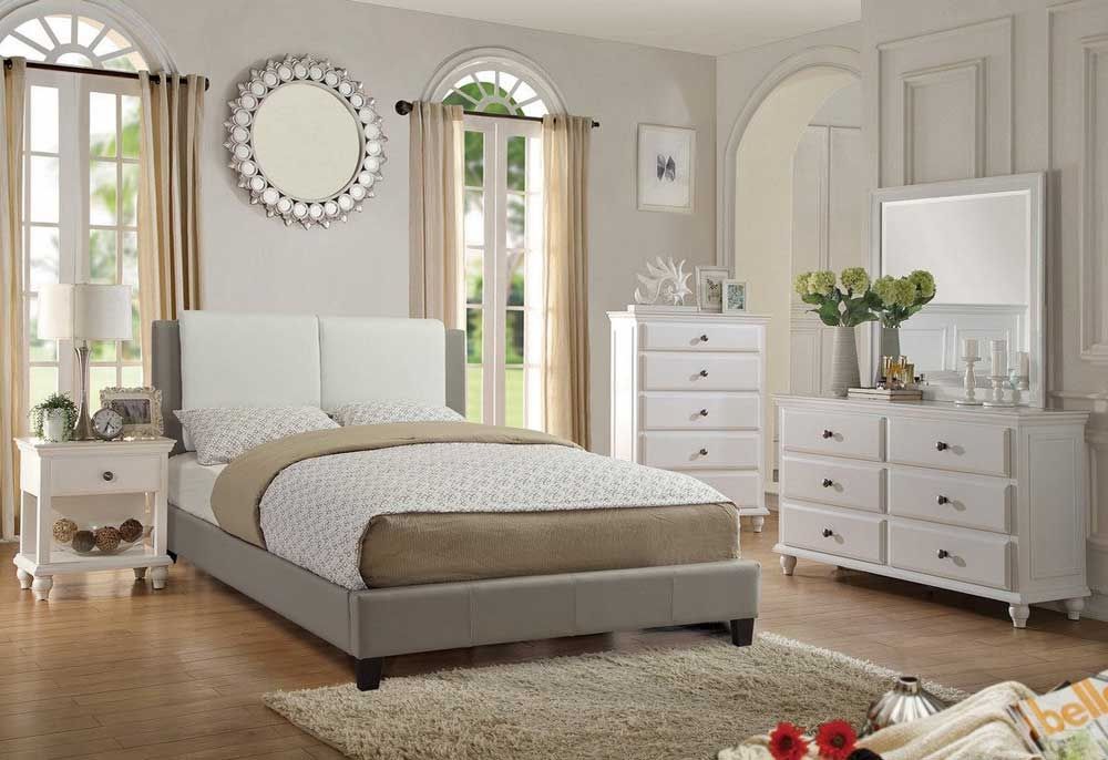 Laurent Modern Grey Leather Bed