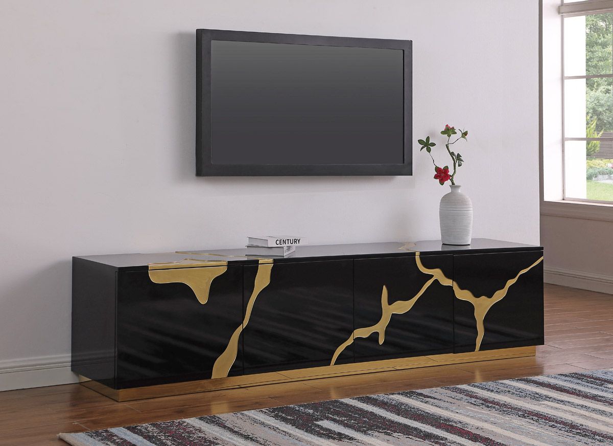 Lava Black TV Stand With Gold Accents