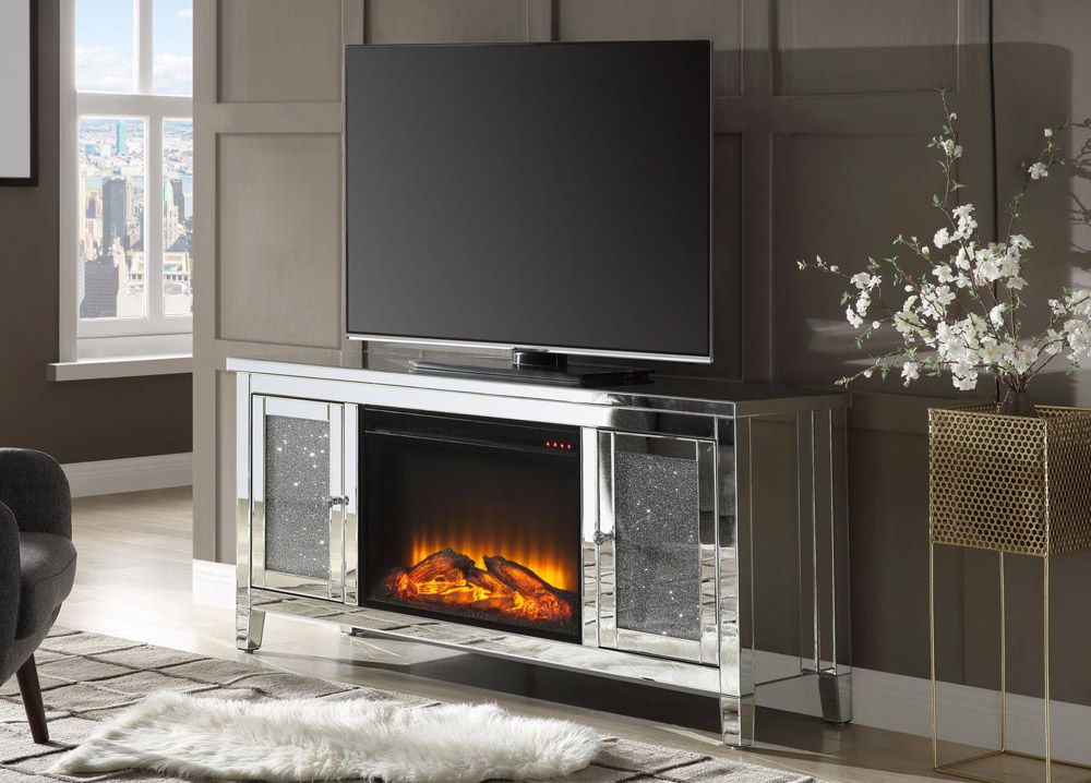 Laylah Mirrored TV Stand Fireplace
