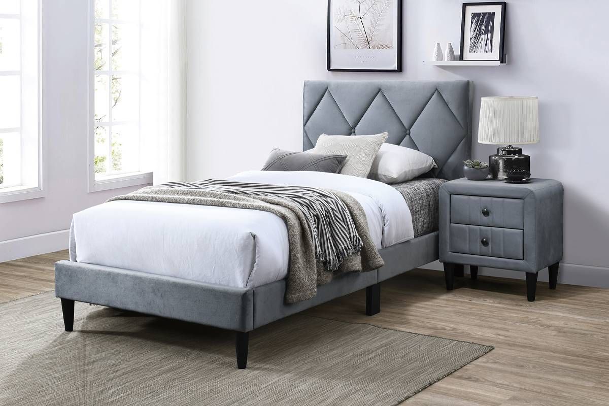Lazer Grey Velvet Bed