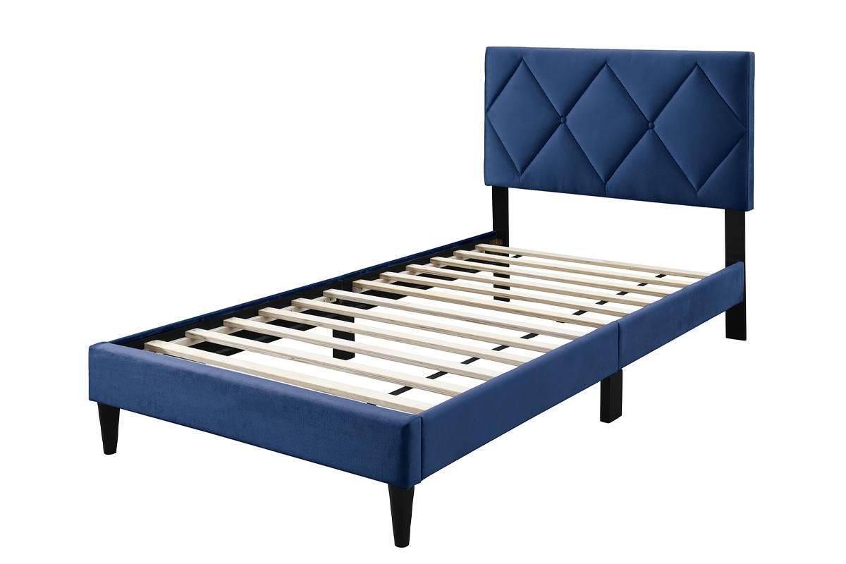 Lazer Navy Blue Velvet Bed