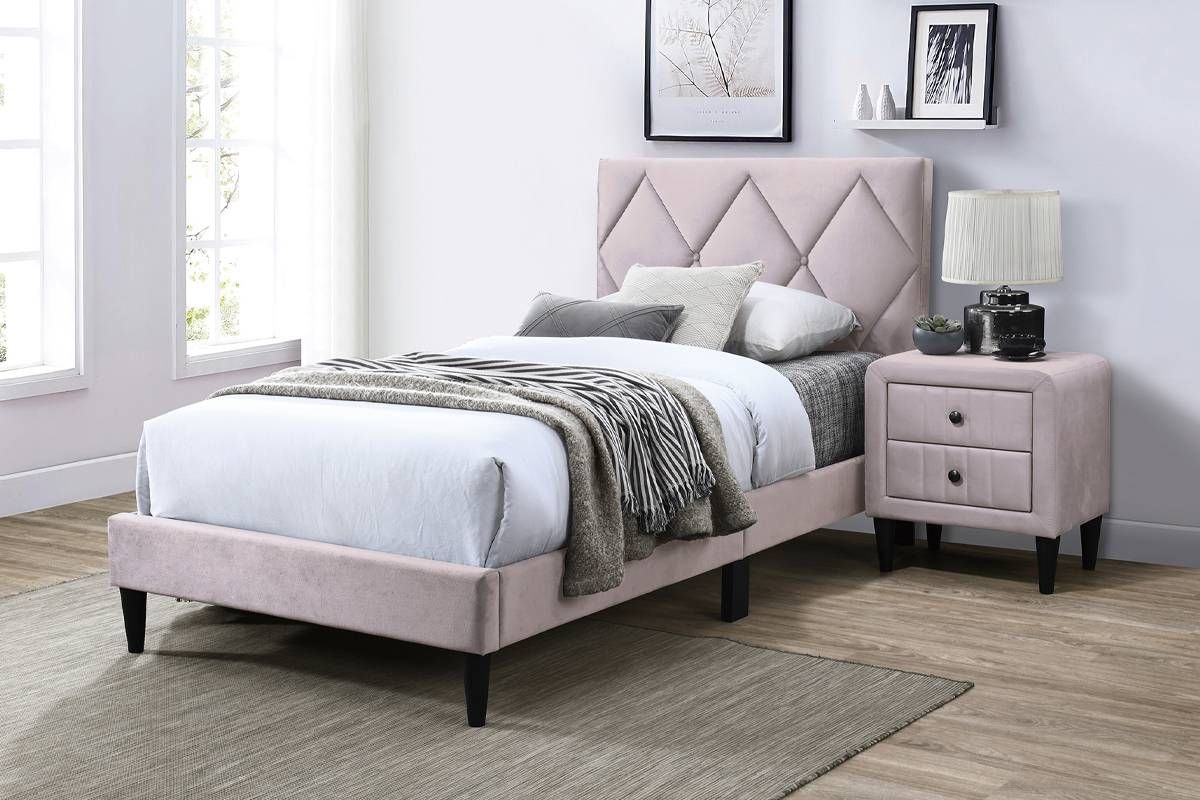 Lazer Light Pink Velvet Platform Bed