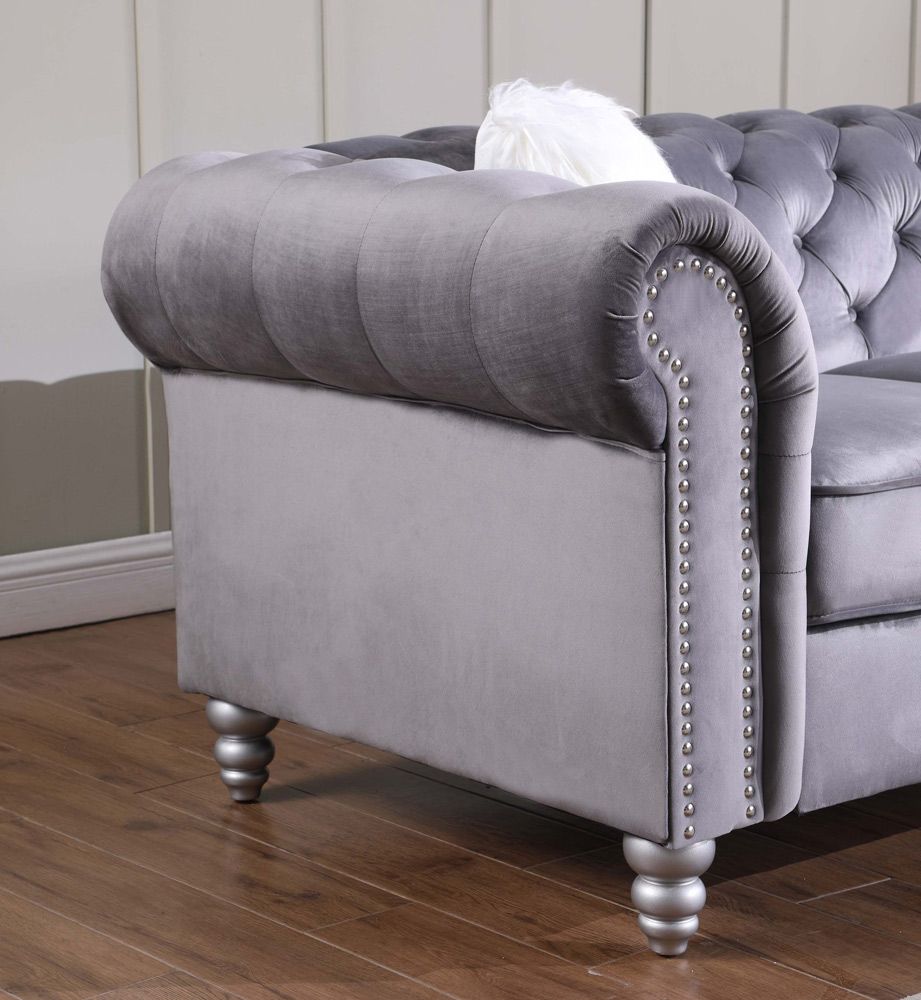 Lazo Gray Velvet Sofa Armrest