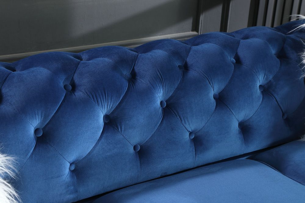 Lazo Tufted Blue Velvet Sofa Back