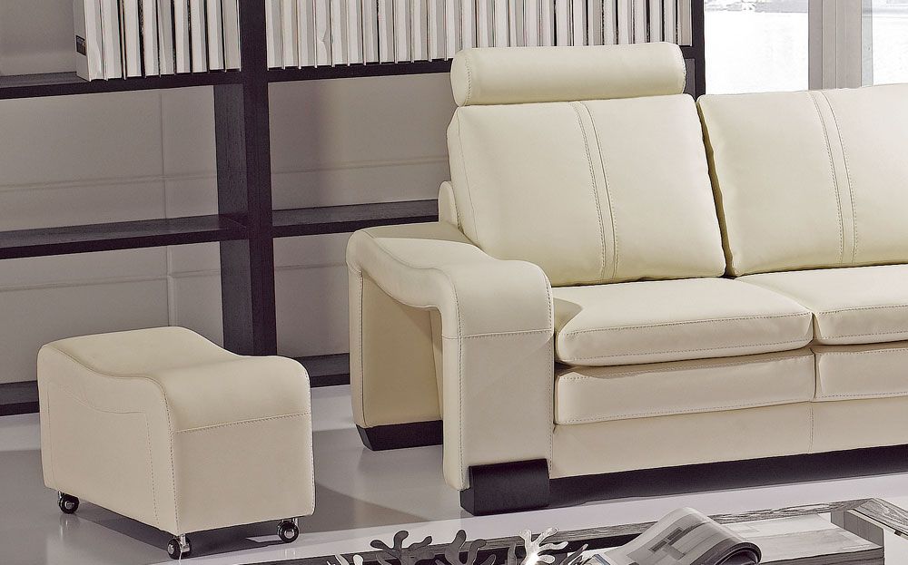 Ivory Leather Sectional Armrests & Ottoman