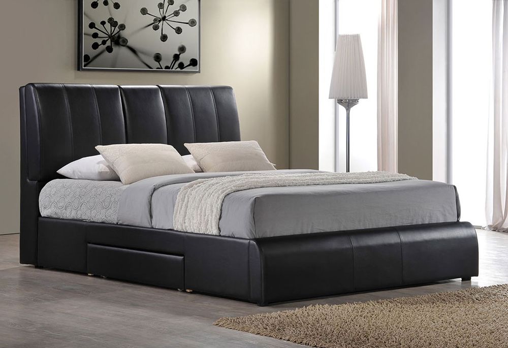 Lexy Black Leather Bed With Drawer