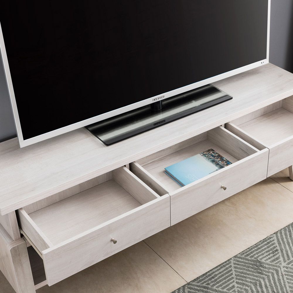 Lena White Oak Finish TV Stand Drawers