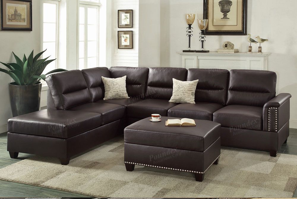 Lenny Espresso Sectional Opposite Side,Lenny Espresso Leather Sectional Sofa