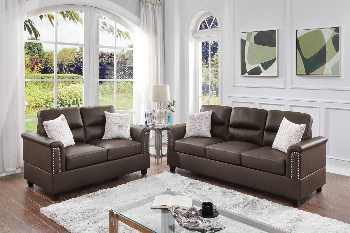 Lenny Espresso Leather Sofa Set