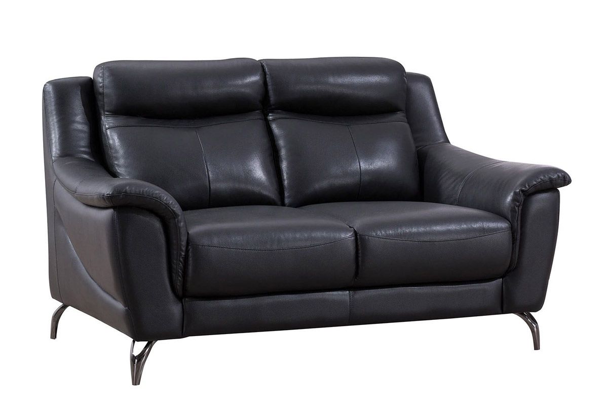 Levan Black Genuine Leather Loveseat