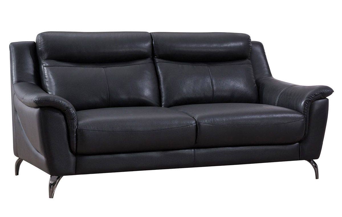 Levan Black Genuine Leather Sofa
