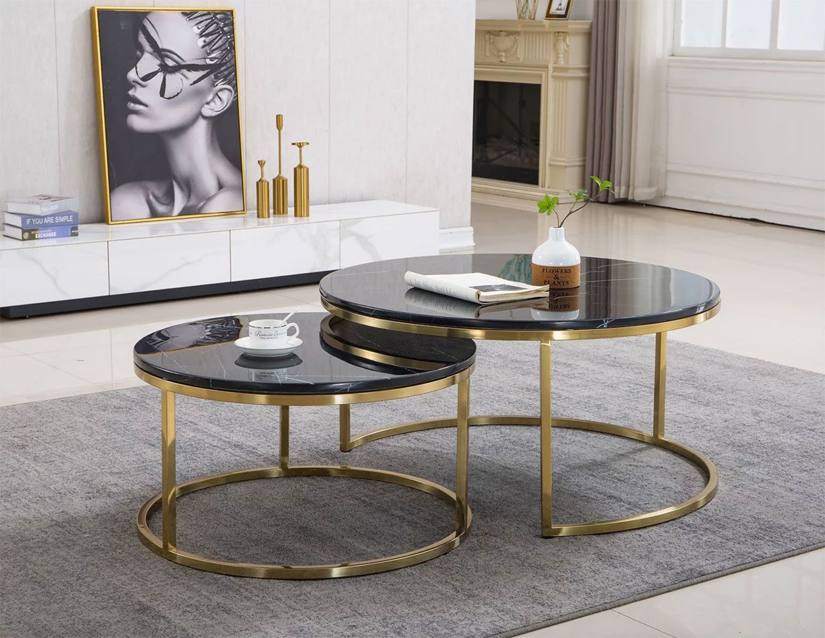 Lia Black Marble Coffee Table Set