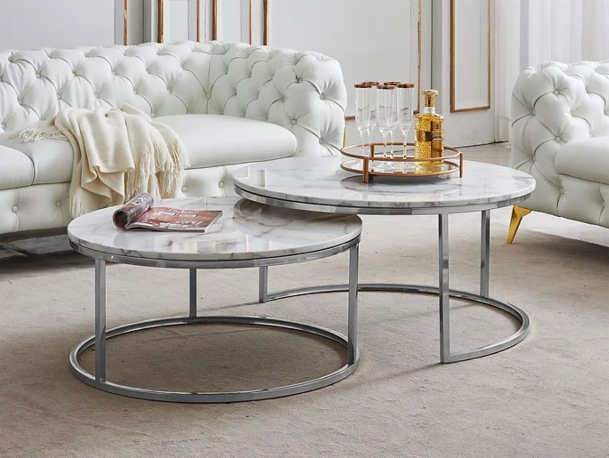 Lia White Marble Coffee Table Set