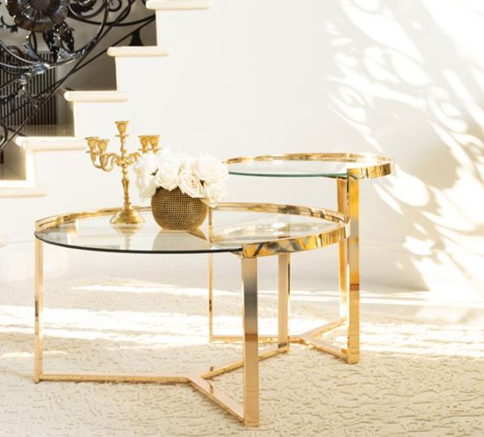 Lillian 2-Piece Gold Finish Coffee Table Set