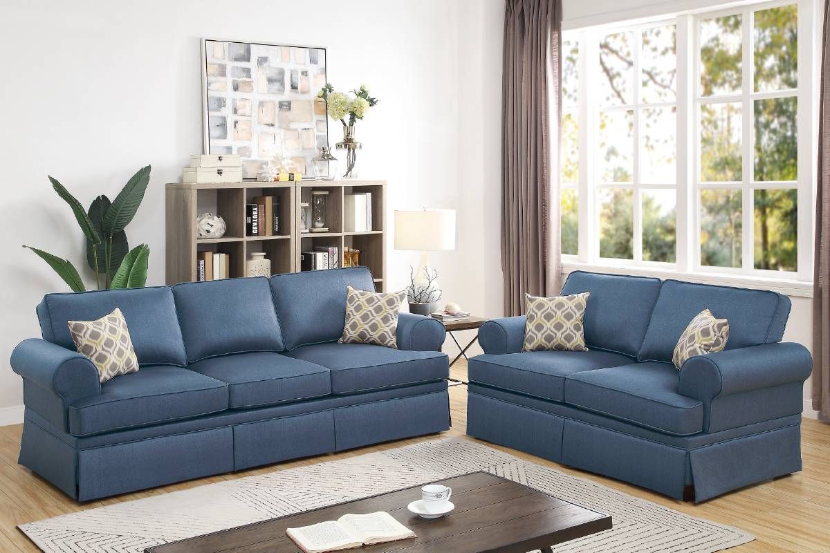 Lily Blue Linen 2-Pice Slipcover Sofa Set