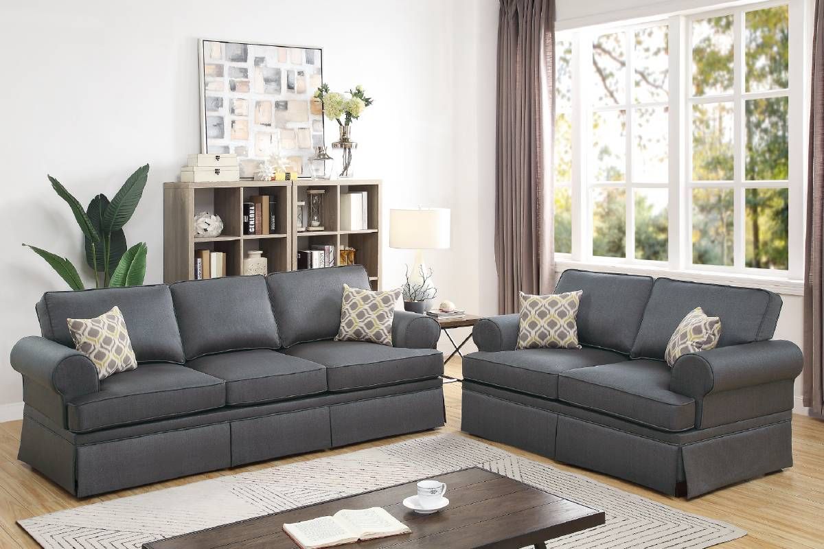 Lily Grey Linen Slipcover Sofa Set