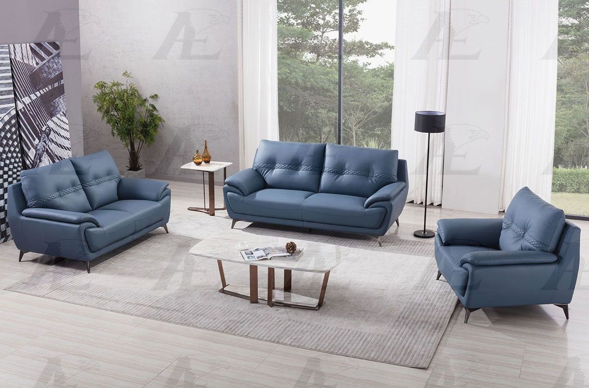 Lina Blue Leather Sofa