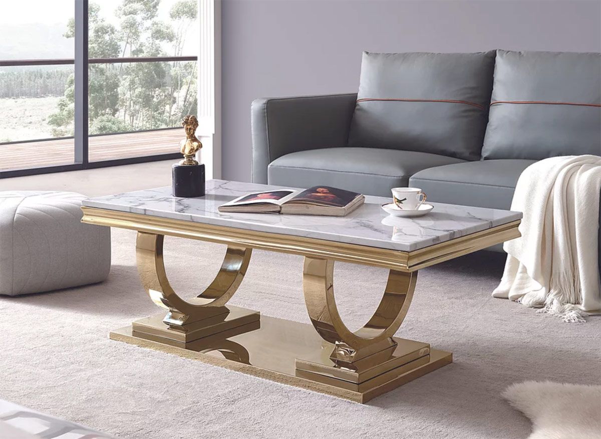 Lippa Marble Top Coffee Table Gold Finish