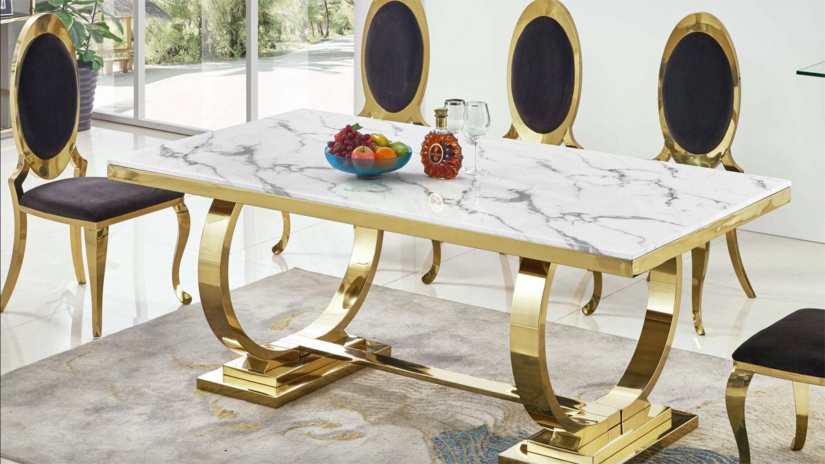 Lippa Marble Top Dining Table Gold Base