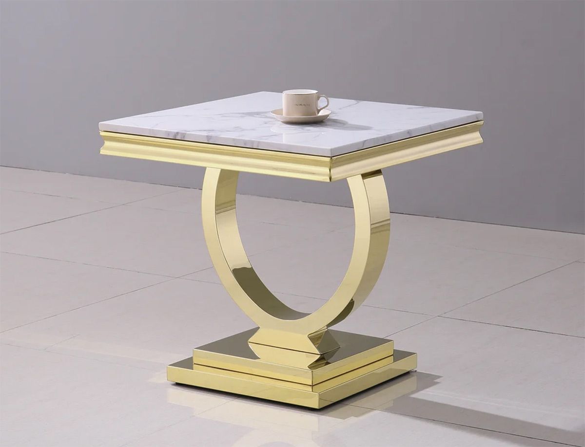 Lippa Marble Top End Table Gold Finish