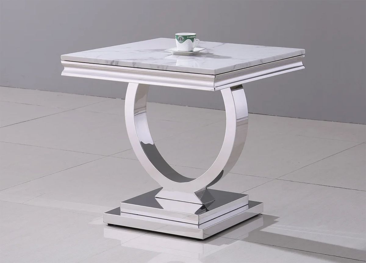 Lippa White Marble End Table Chrome Finish