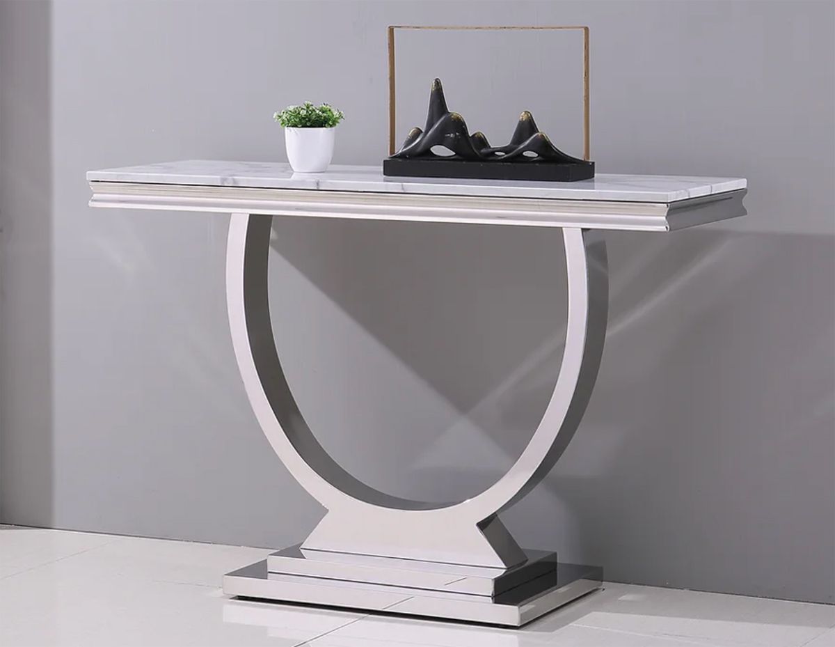 Lippa White Marble Sofa Table Chrome Finish