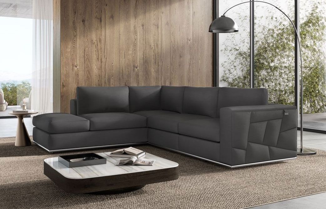 Liverna Dark Grey Leather Sectional