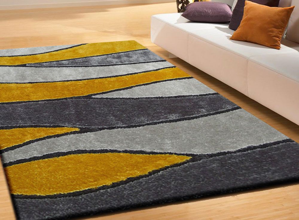 Grey Yellow Living Shag Rug 120