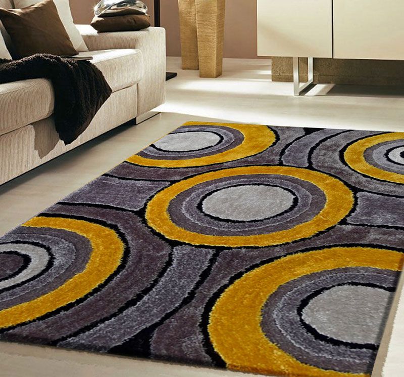 Living Shag Rug Yellow Grey 110