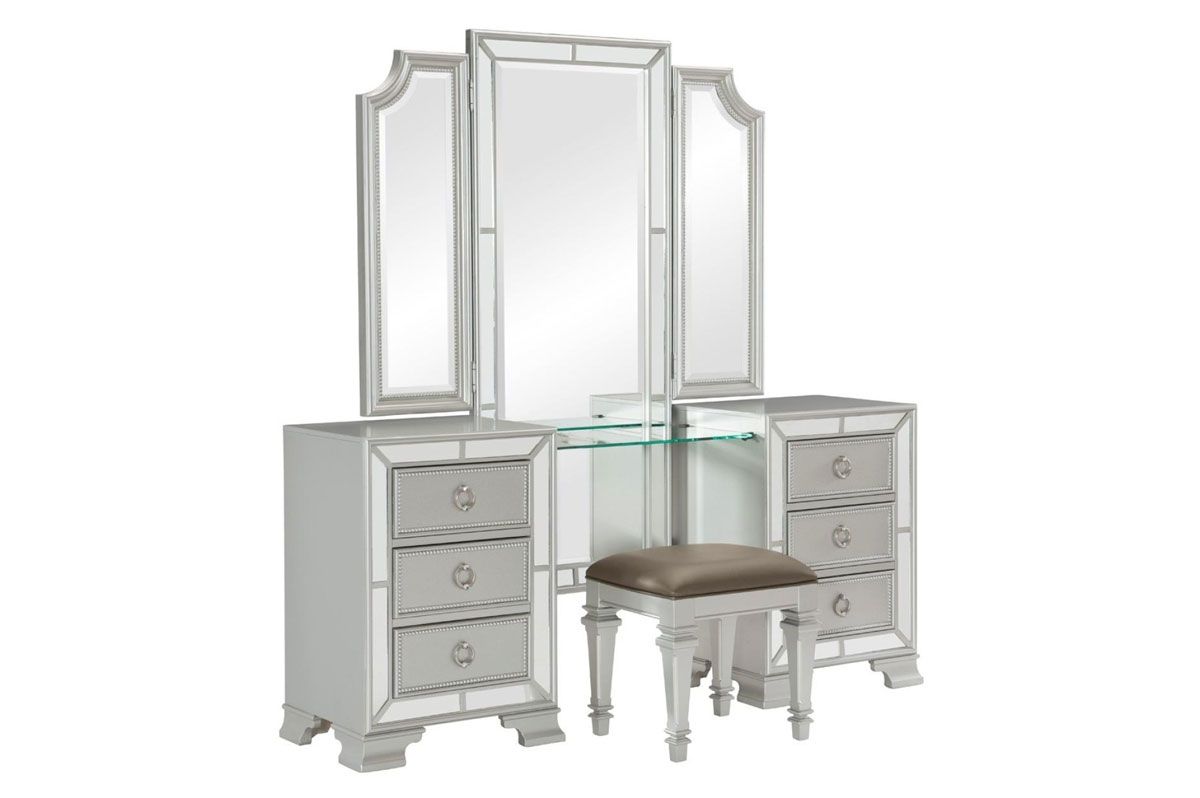 Lizbeth Vanity Set With Mirrored Trim