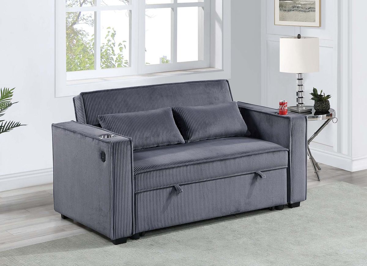 Lizette Grey Corduroy Loveseat Sleeper