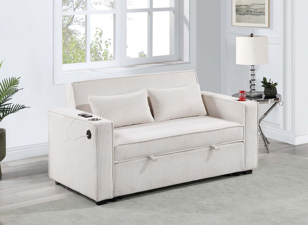Lizette Ivory Corduroy Loveseat Sleeper