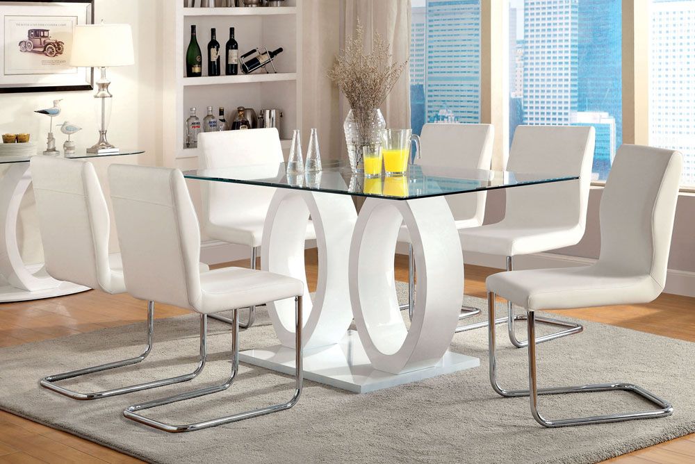 Lodia White Lacquer Dining Table Set