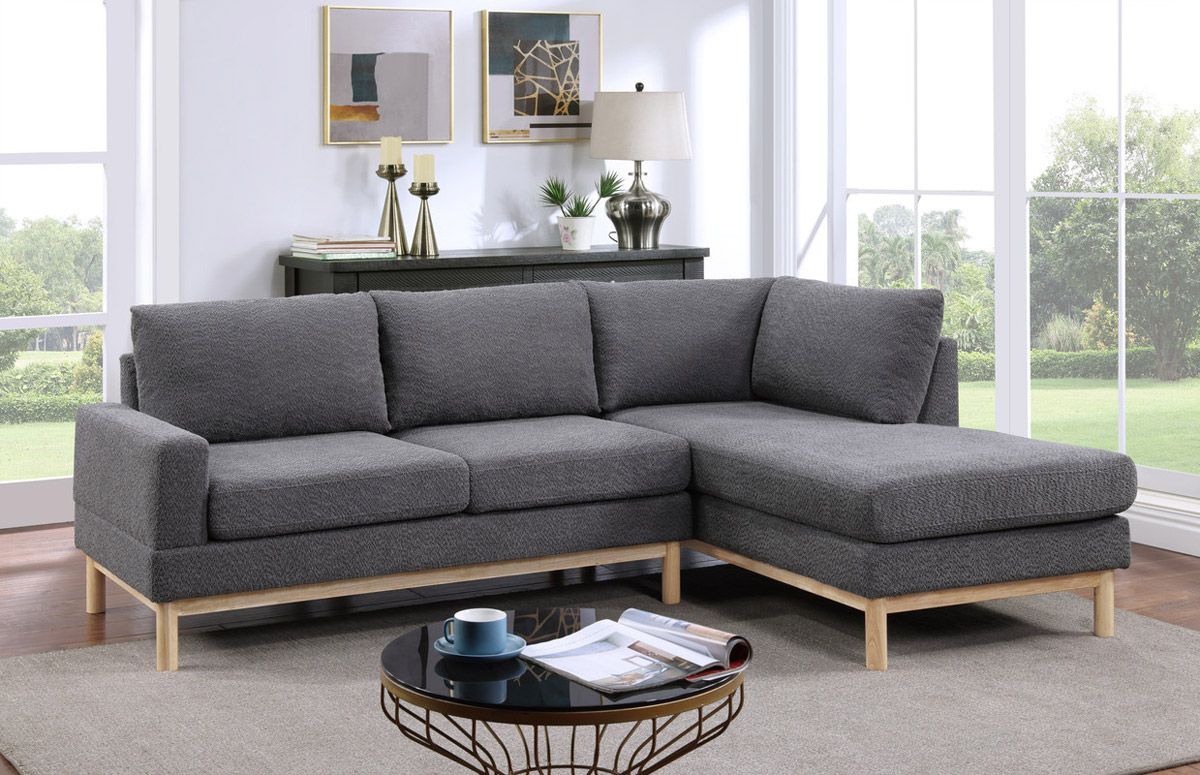 Lomma Dark Grey Sherpa Sectional With Wood Legs