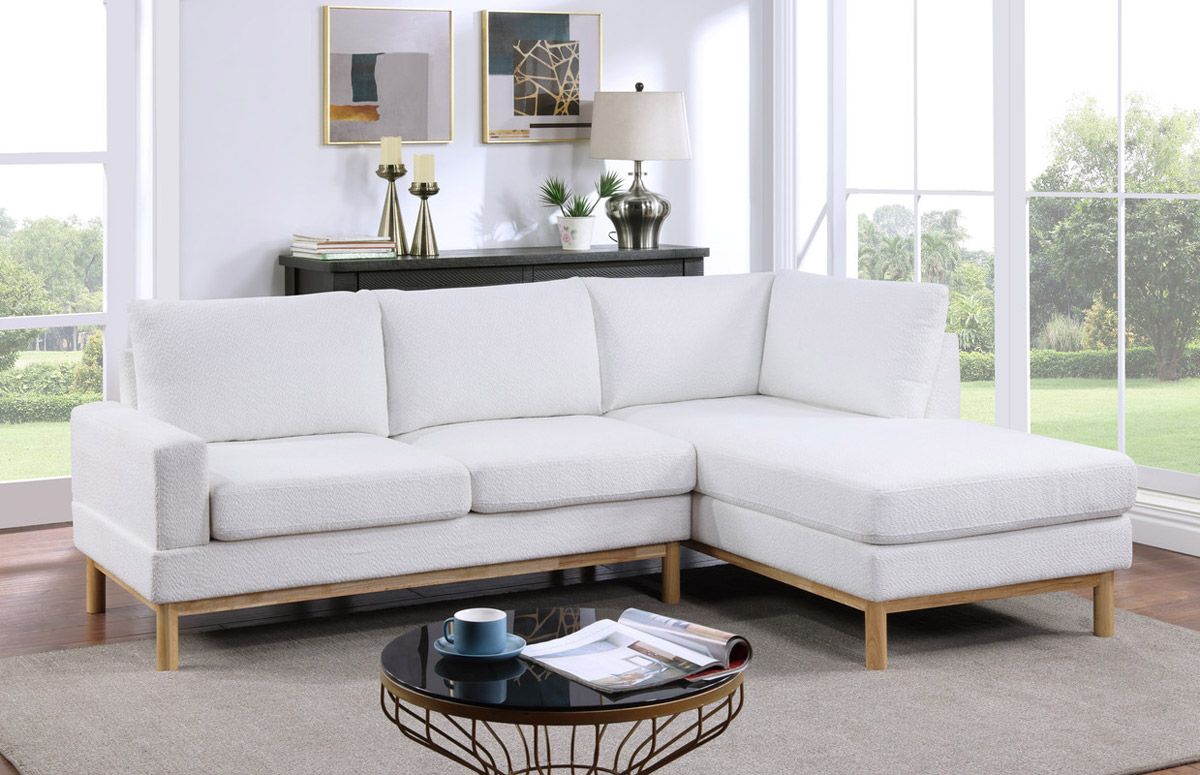 Lomma White Sherpa Sectional With Wood Base