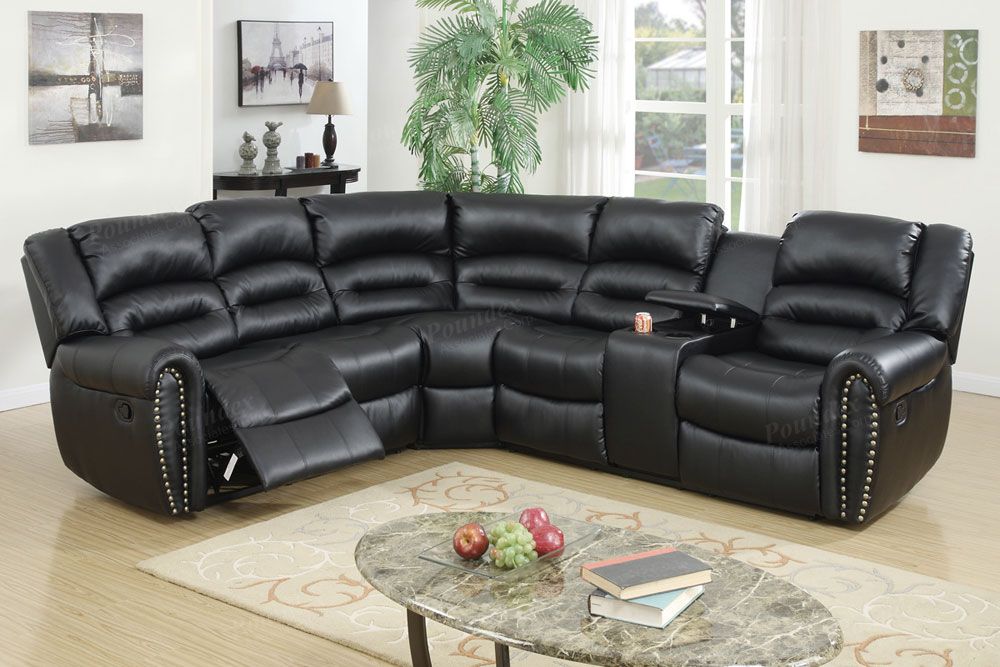 Lorcan Black Leather Recliner Sectional