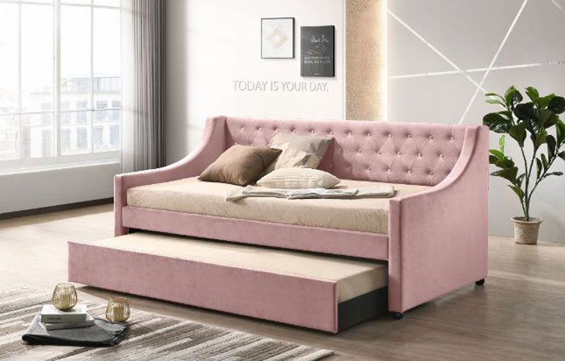 Loredo Pink Velvet Daybed With Trundle