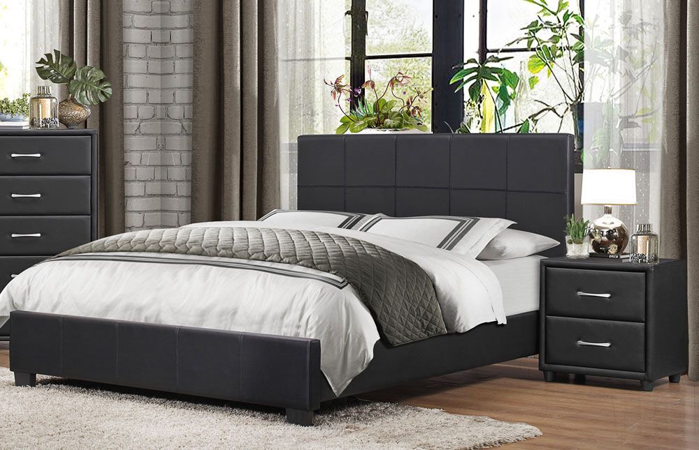 Lorenzi Black Leather Bed